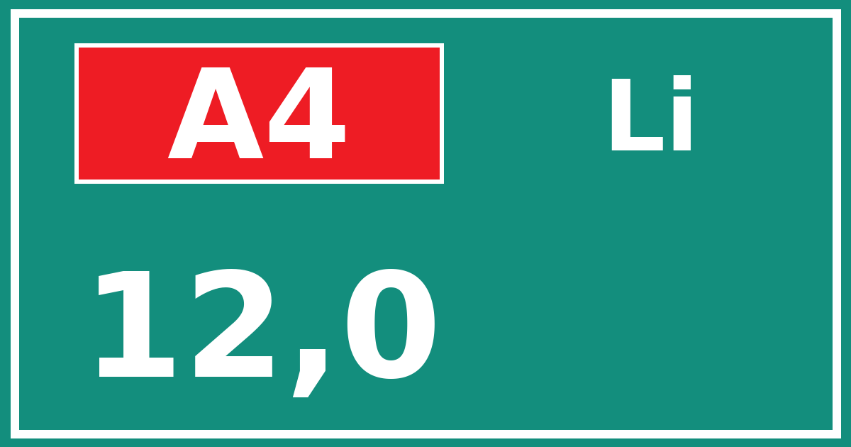 Hectometerbord A4 12,0 zijde Li