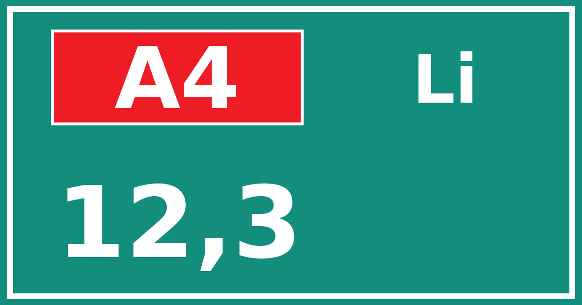 Hectometerbord A4 12,3 zijde Li