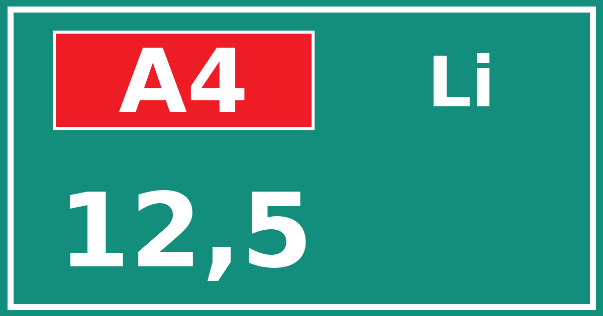 Hectometerbord A4 12,5 zijde Li