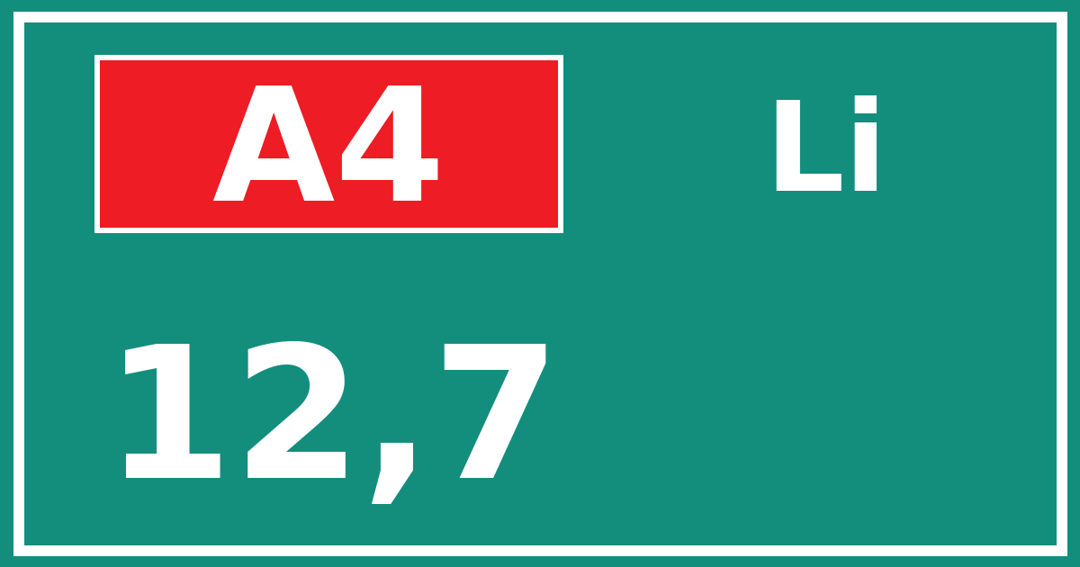 Hectometerbord A4 12,7 zijde Li