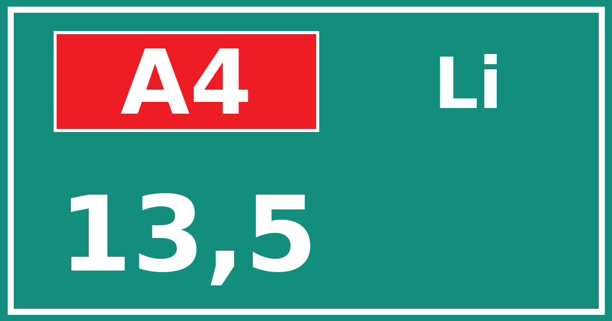 Hectometerbord A4 13,5 zijde Li