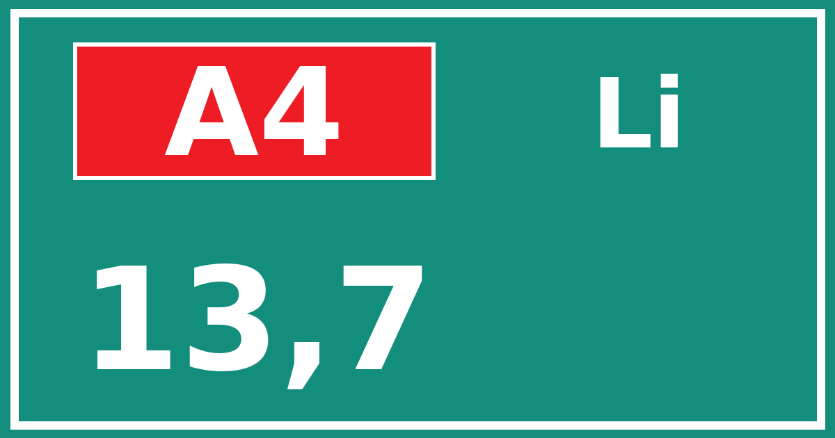 Hectometerbord A4 13,7 zijde Li