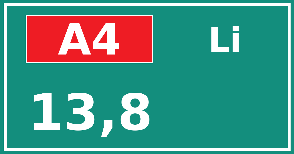 Hectometerbord A4 13,8 zijde Li