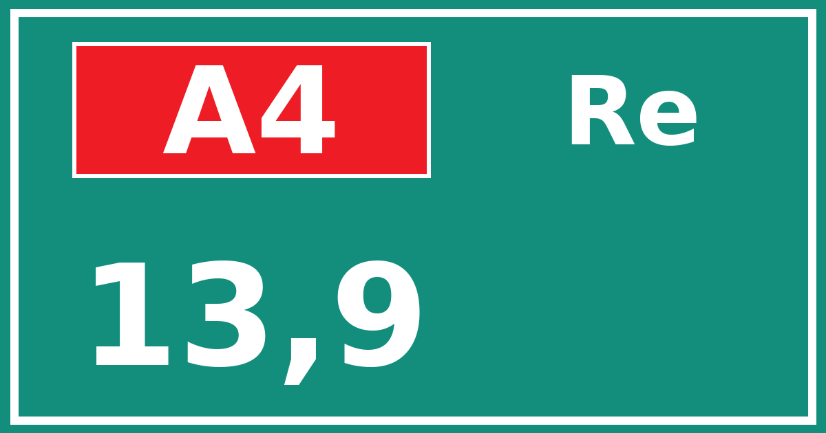 Hectometerbord A4 13,9 zijde Re