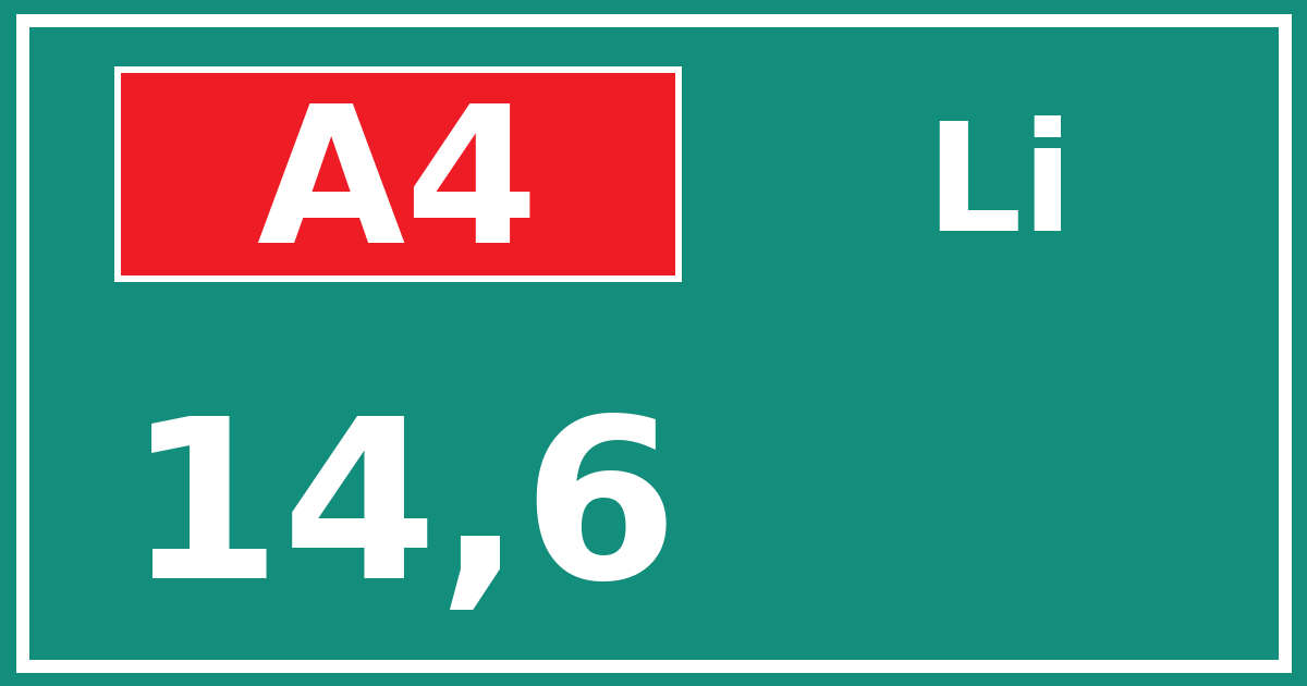 Hectometerbord A4 14,6 zijde Li
