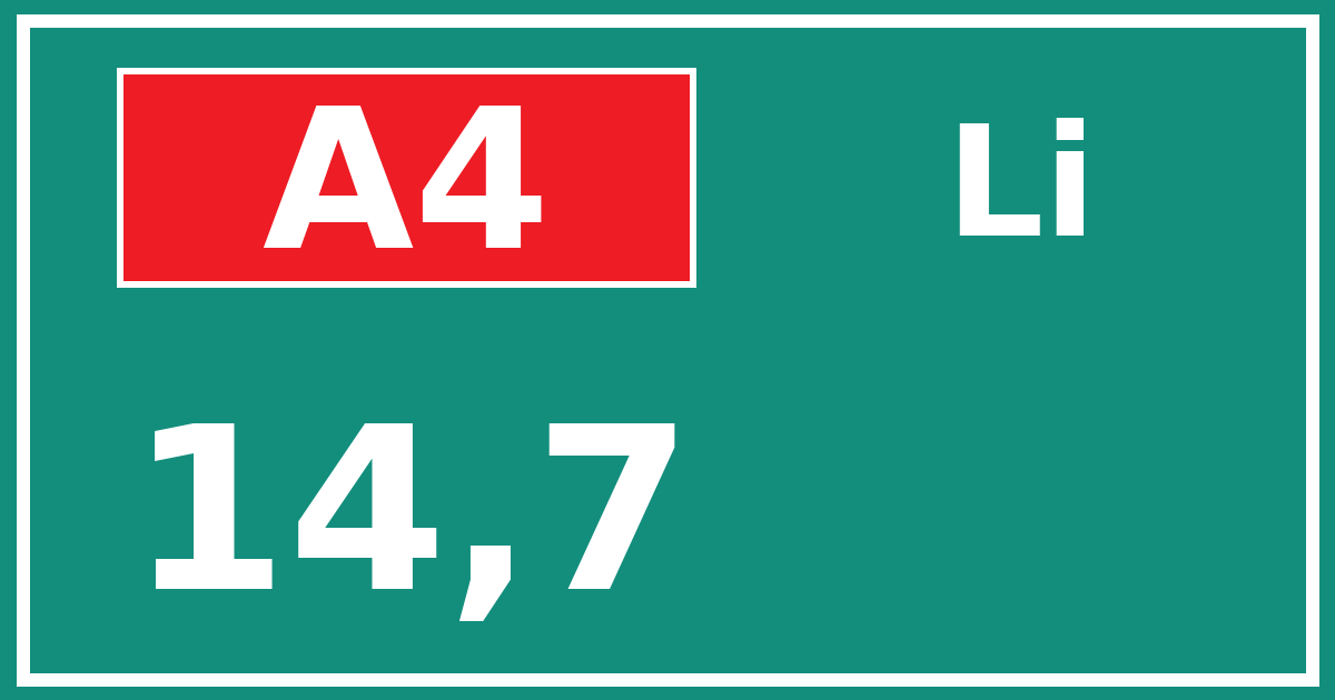 Hectometerbord A4 14,7 zijde Li
