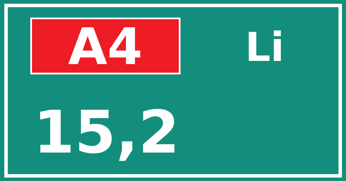 Hectometerbord A4 15,2 zijde Li