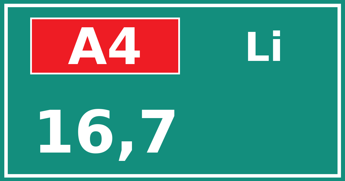 Hectometerbord A4 16,7 zijde Li