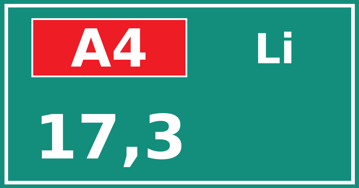 Hectometerbord A4 17,3 zijde Li