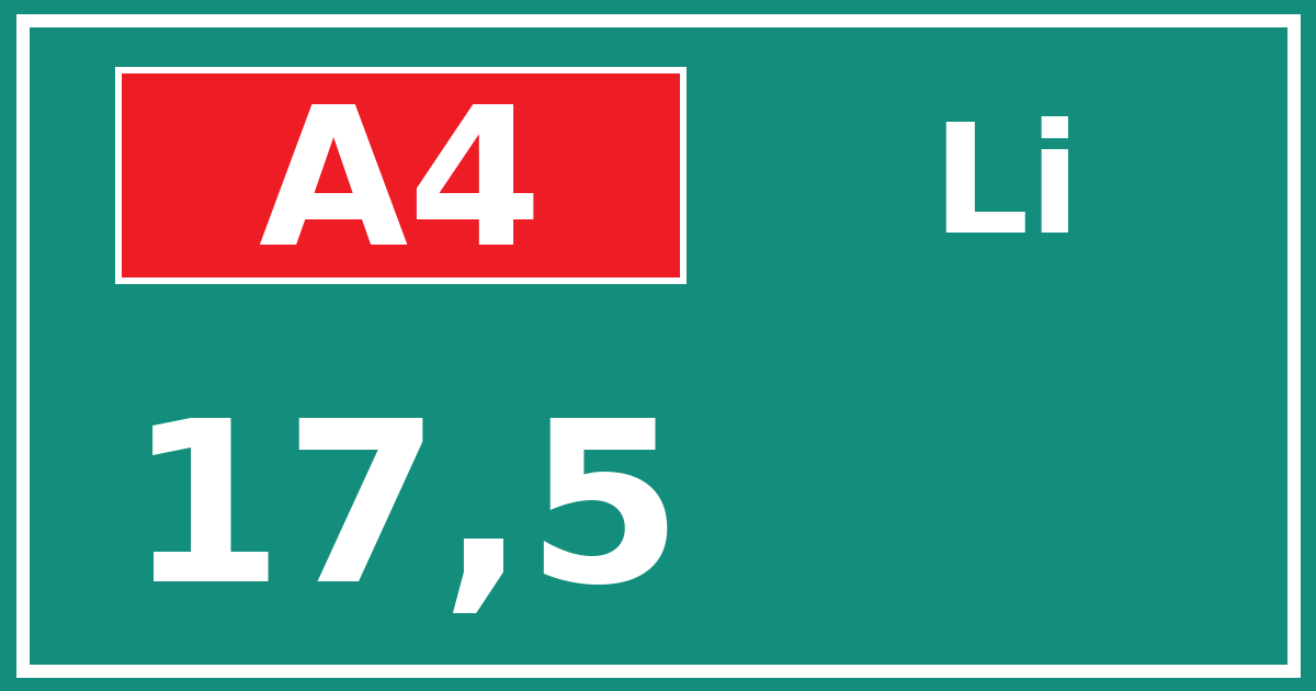 Hectometerbord A4 17,5 zijde Li