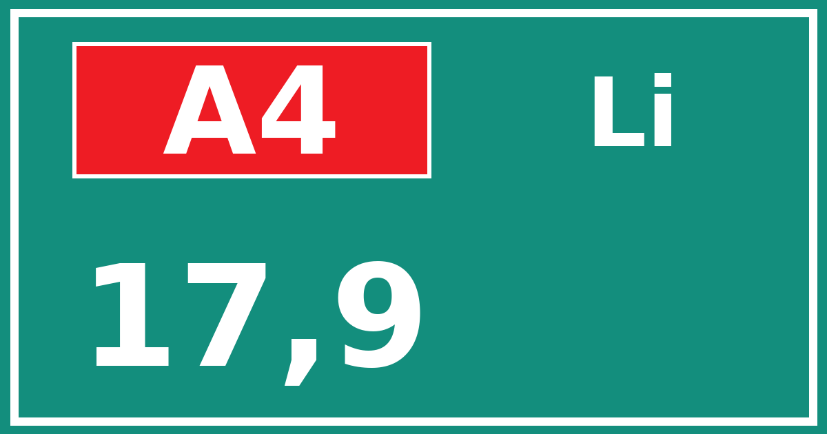 Hectometerbord A4 17,9 zijde Li