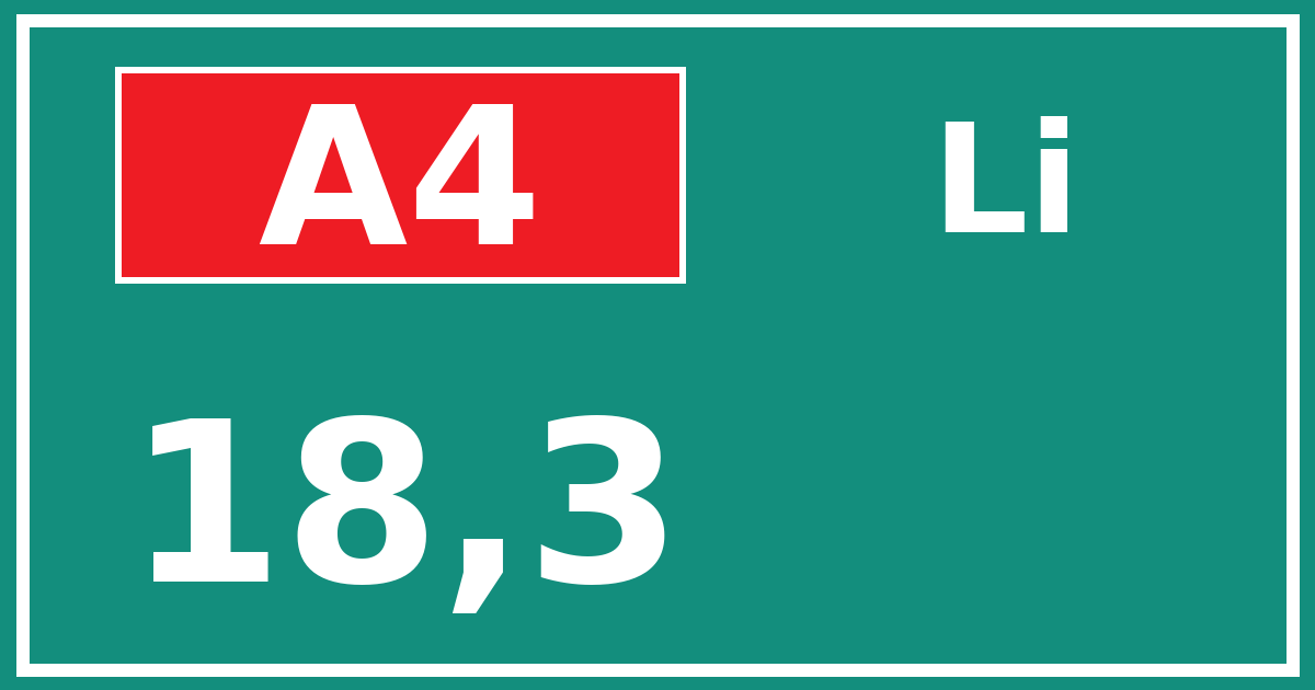 Hectometerbord A4 18,3 zijde Li