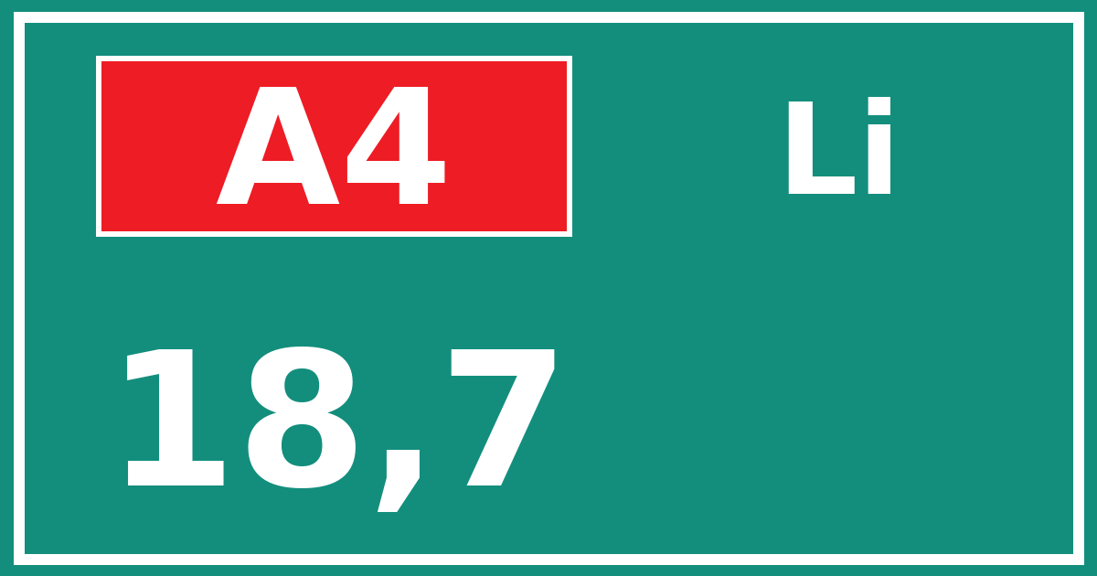 Hectometerbord A4 18,7 zijde Li