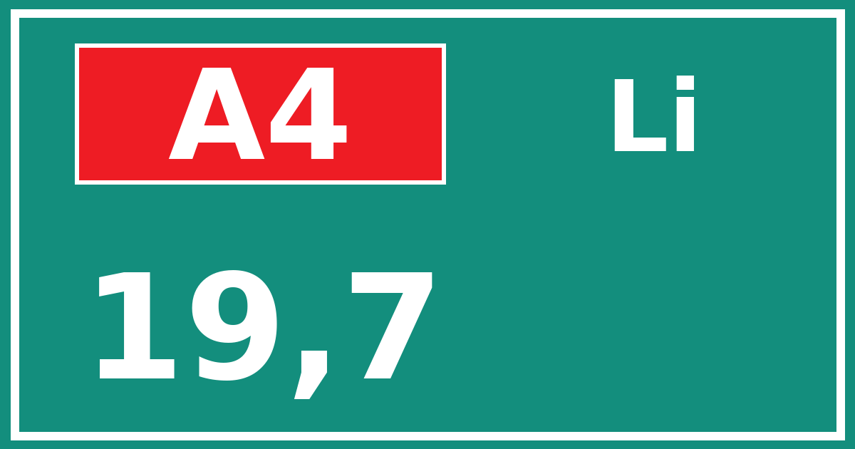 Hectometerbord A4 19,7 zijde Li