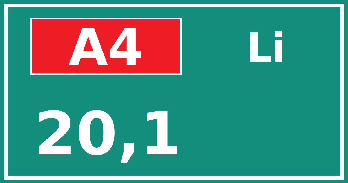 Hectometerbord A4 20,1 zijde Li