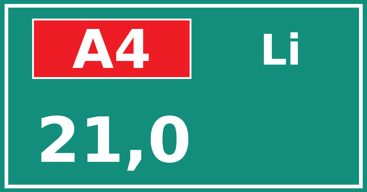 Hectometerbord A4 21,0 zijde Li