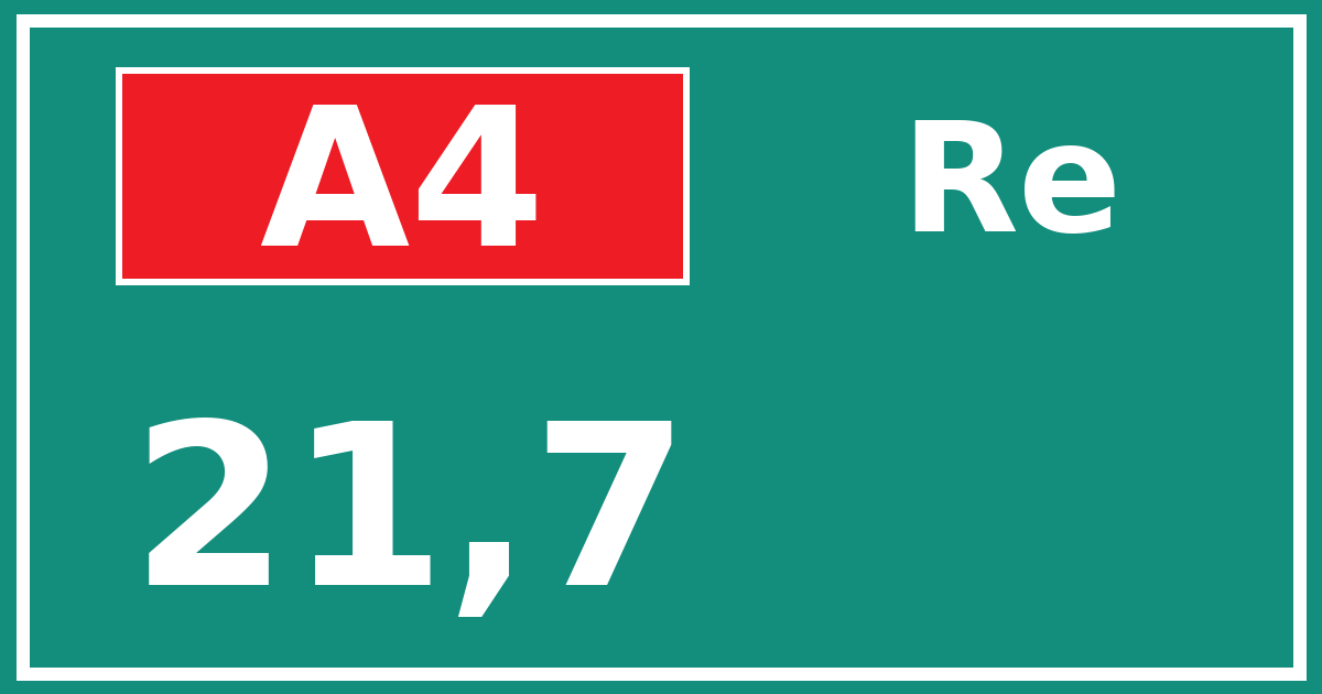 Hectometerbord A4 21,7 zijde Re