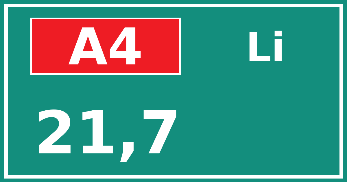 Hectometerbord A4 21,7 zijde Li