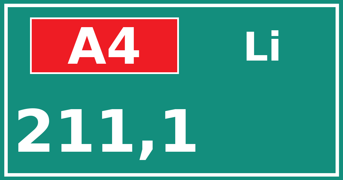 Hectometerbord A4 211,1 zijde Li