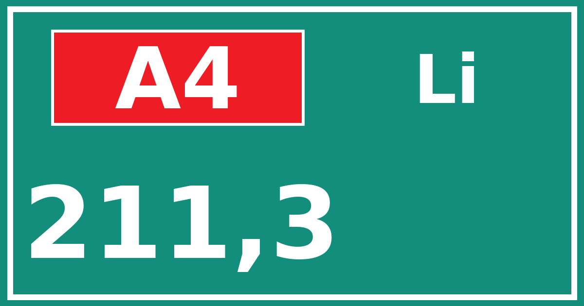 Hectometerbord A4 211,3 zijde Li