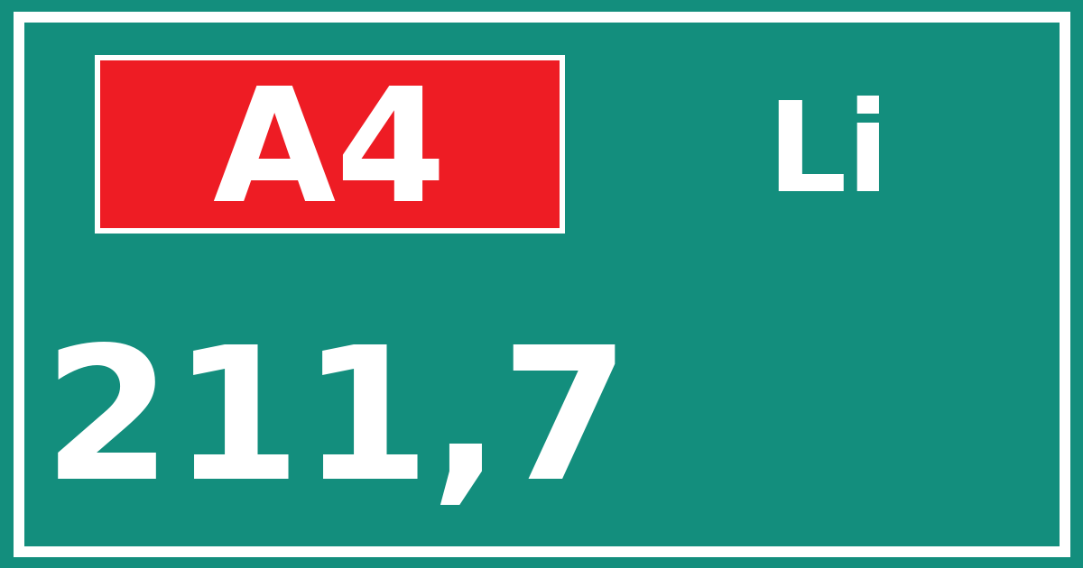 Hectometerbord A4 211,7 zijde Li
