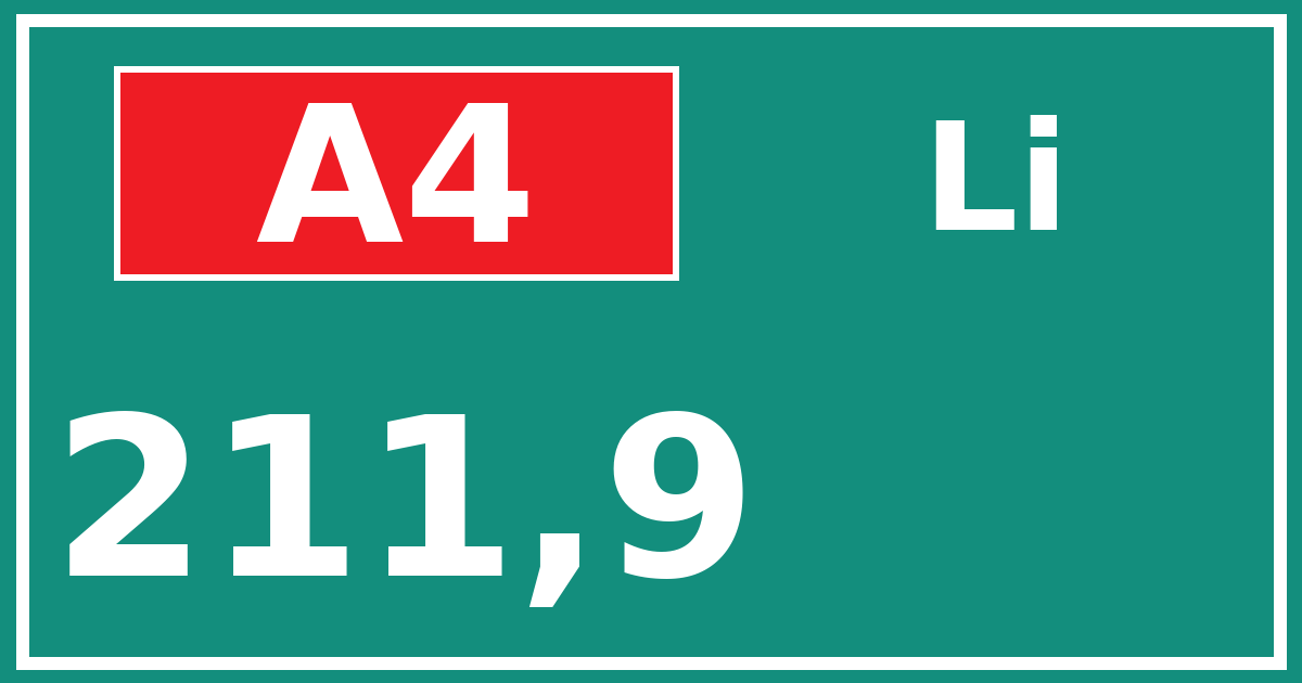 Hectometerbord A4 211,9 zijde Li