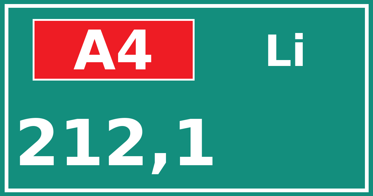 Hectometerbord A4 212,1 zijde Li