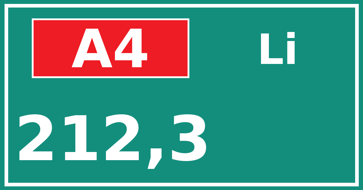 Hectometerbord A4 212,3 zijde Li