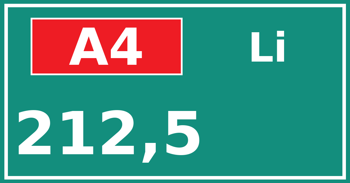 Hectometerbord A4 212,5 zijde Li