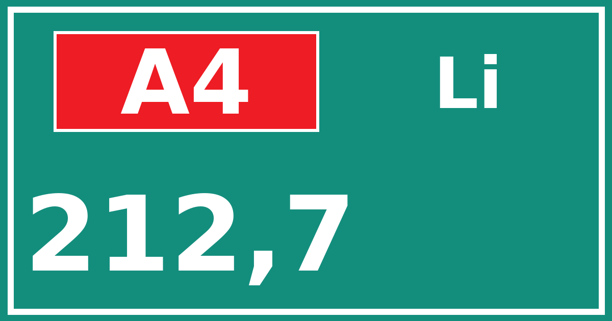 Hectometerbord A4 212,7 zijde Li
