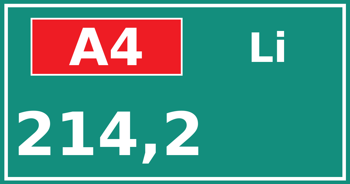 Hectometerbord A4 214,2 zijde Li
