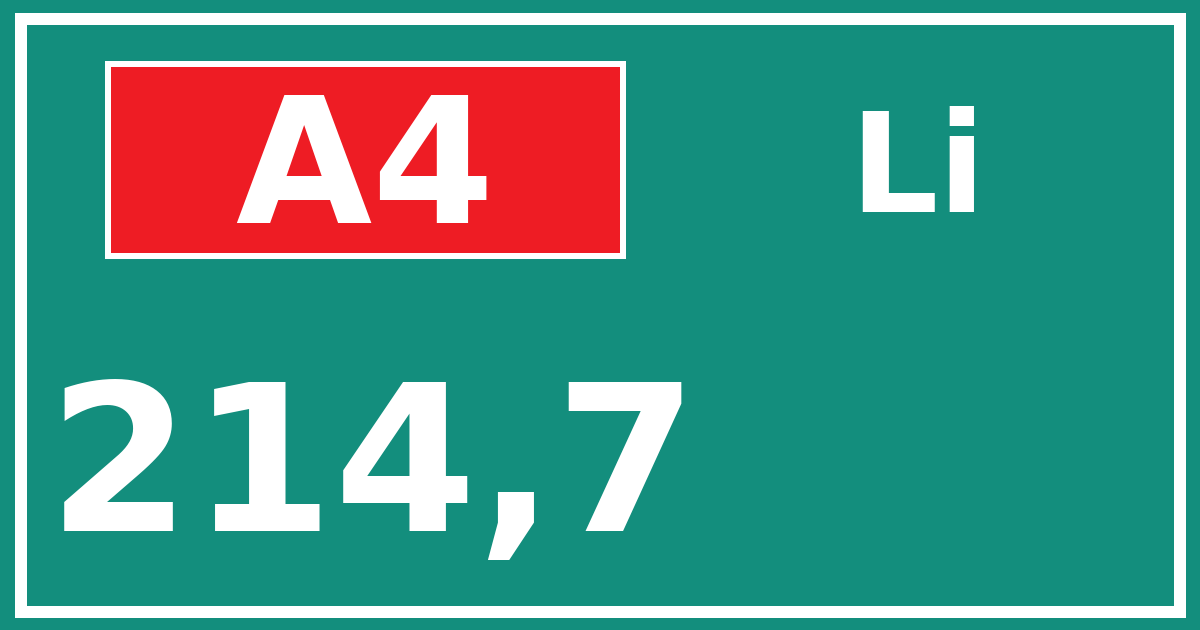 Hectometerbord A4 214,7 zijde Li