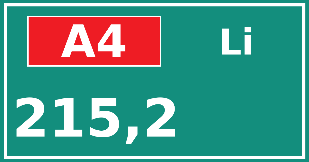 Hectometerbord A4 215,2 zijde Li