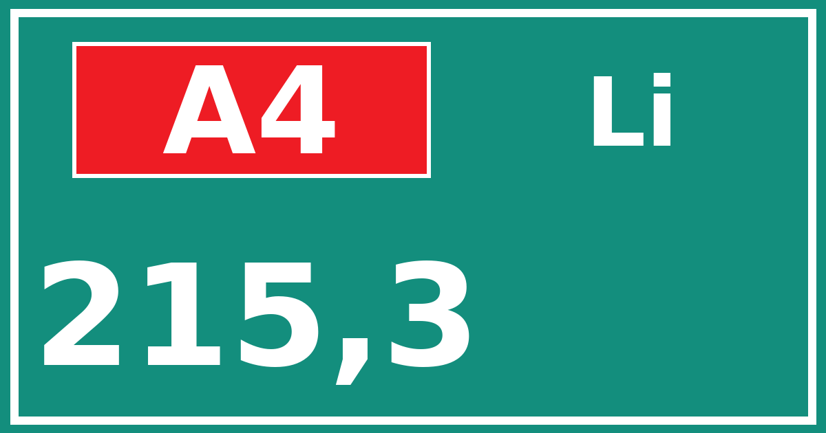 Hectometerbord A4 215,3 zijde Li