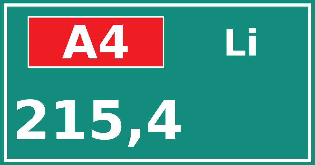 Hectometerbord A4 215,4 zijde Li