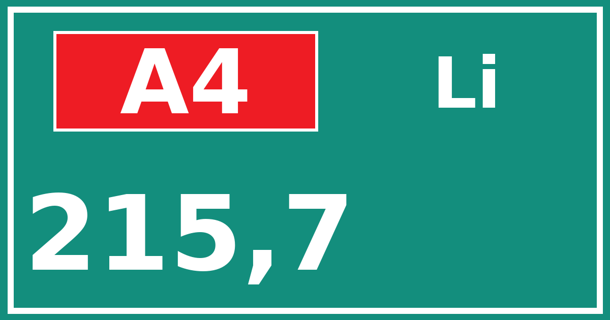 Hectometerbord A4 215,7 zijde Li