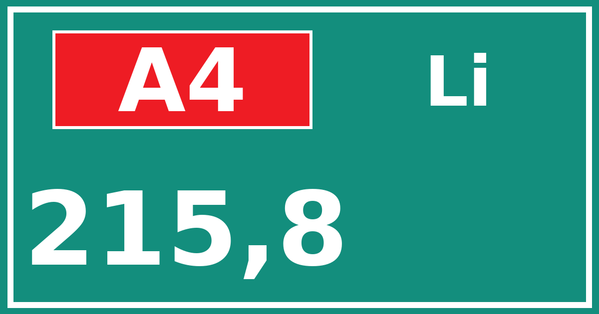 Hectometerbord A4 215,8 zijde Li