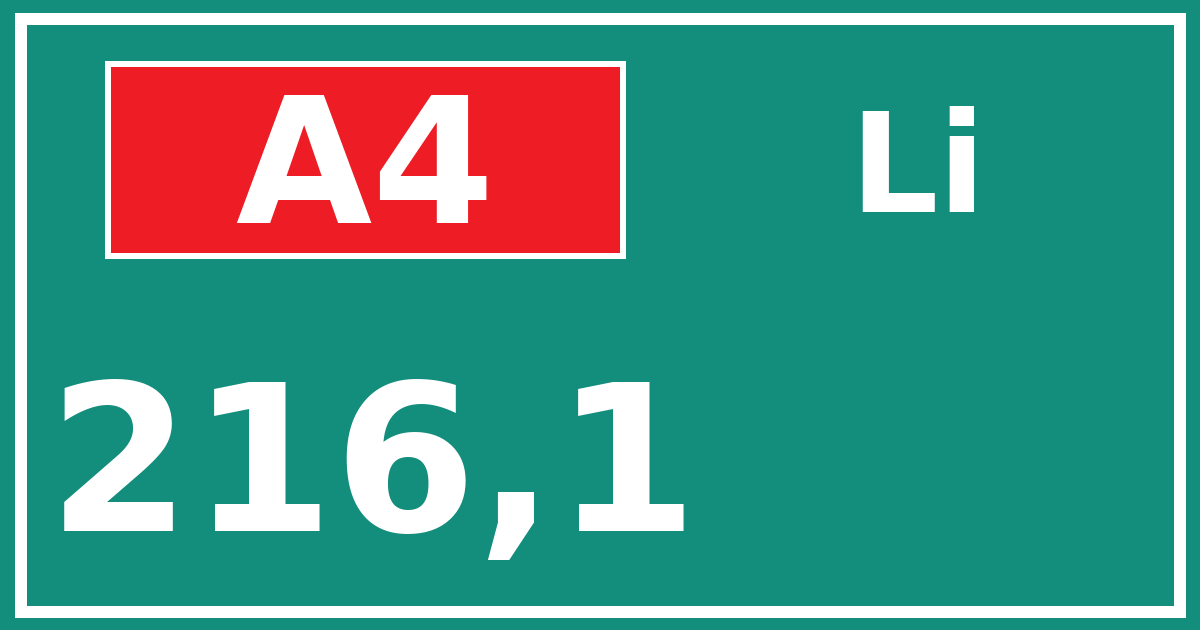 Hectometerbord A4 216,1 zijde Li