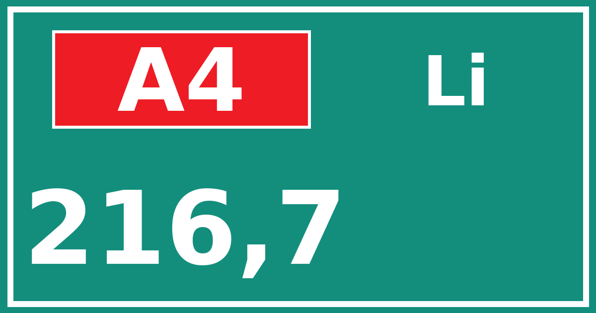 Hectometerbord A4 216,7 zijde Li