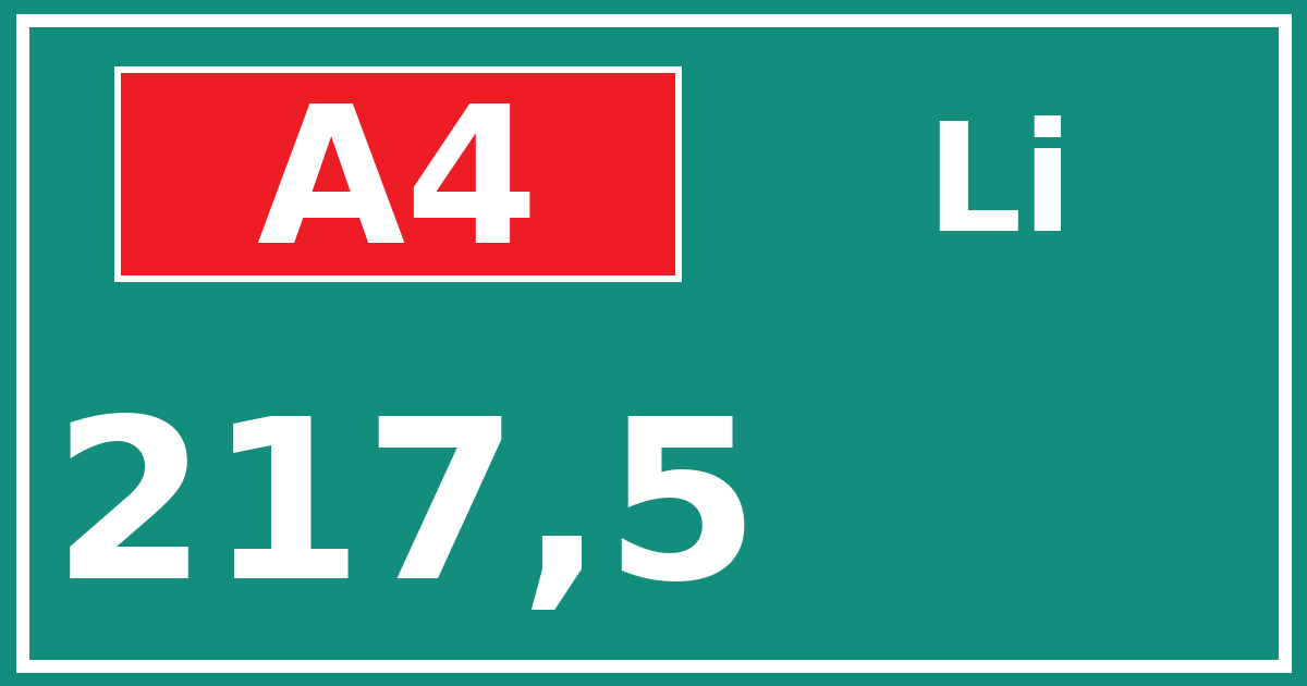 Hectometerbord A4 217,5 zijde Li