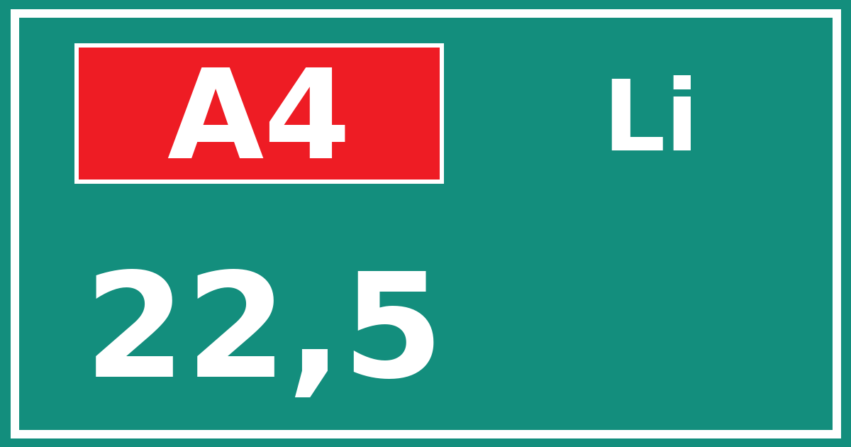 Hectometerbord A4 22,5 zijde Li