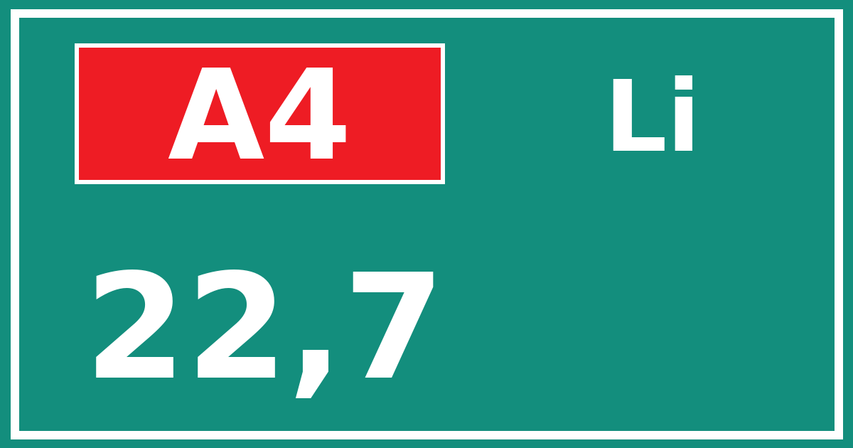 Hectometerbord A4 22,7 zijde Li