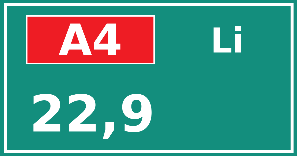 Hectometerbord A4 22,9 zijde Li