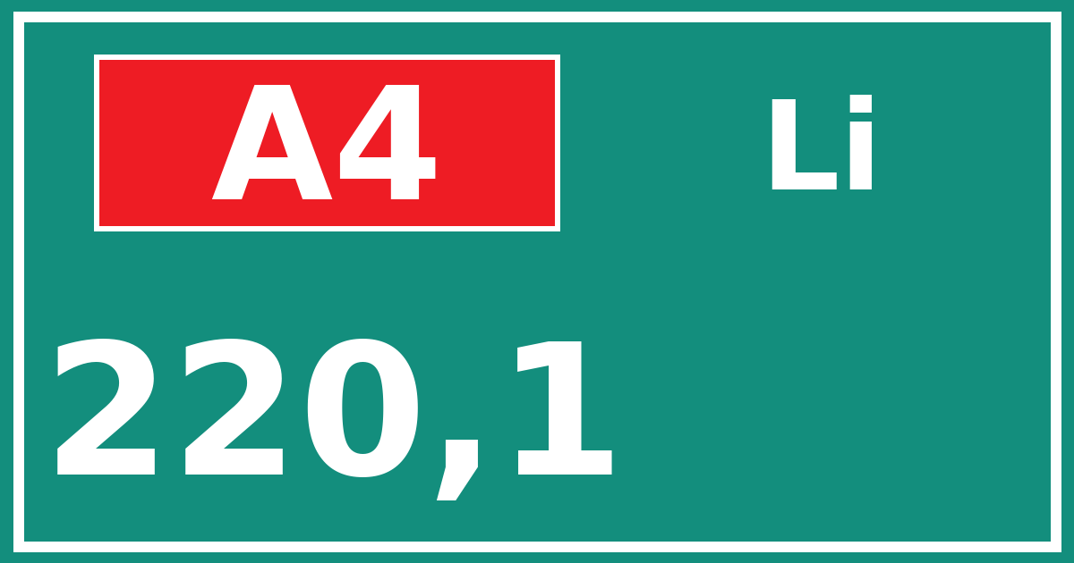 Hectometerbord A4 220,1 zijde Li