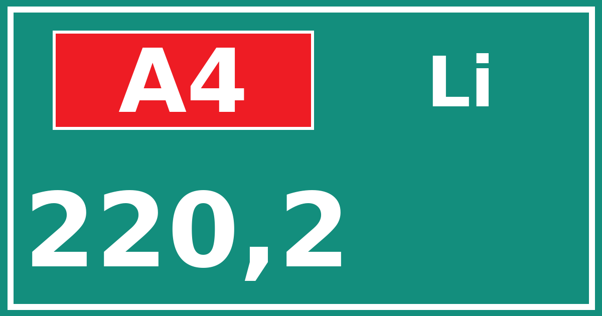Hectometerbord A4 220,2 zijde Li