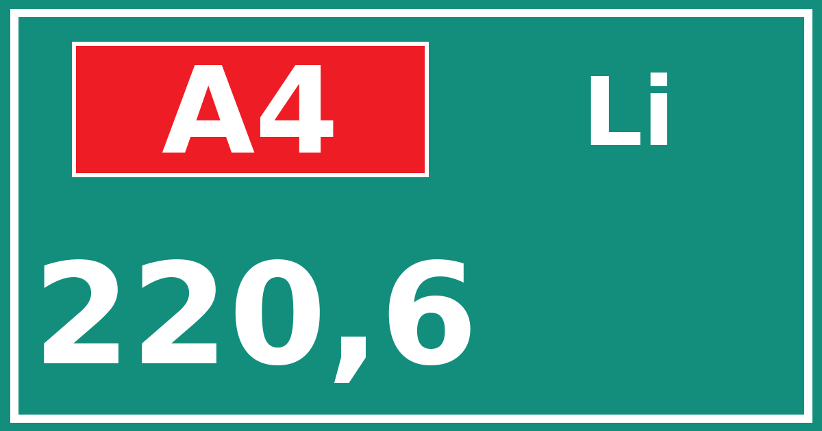 Hectometerbord A4 220,6 zijde Li