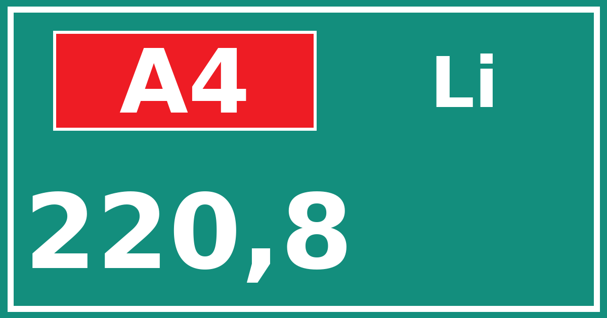 Hectometerbord A4 220,8 zijde Li