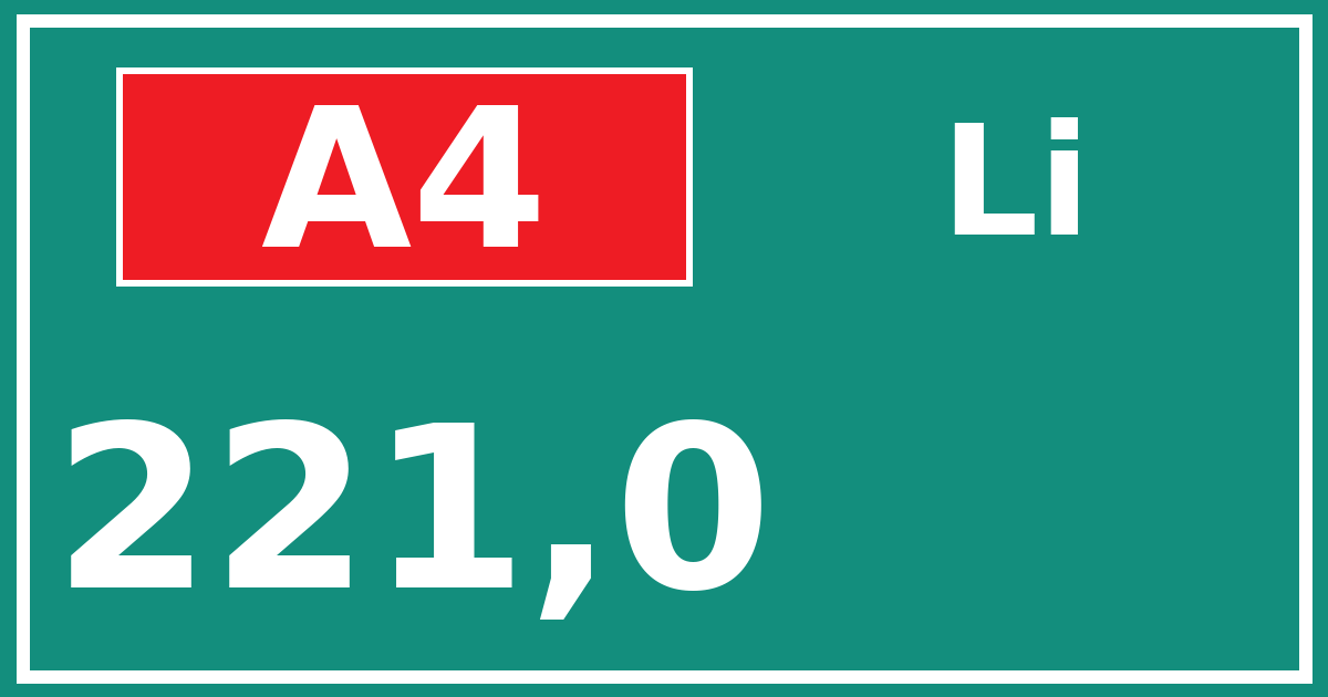 Hectometerbord A4 221,0 zijde Li