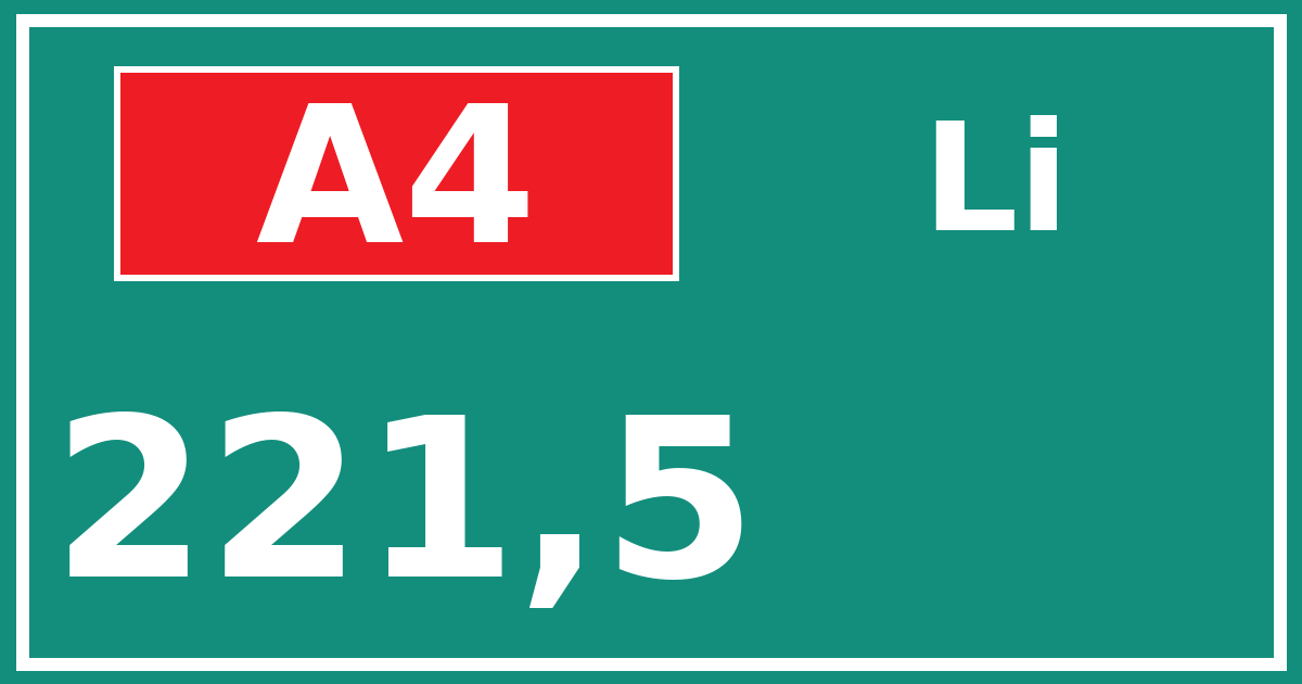 Hectometerbord A4 221,5 zijde Li