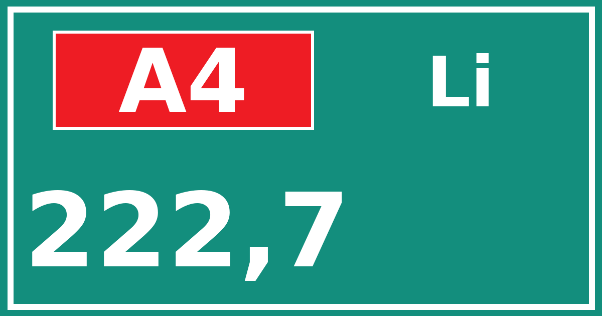 Hectometerbord A4 222,7 zijde Li